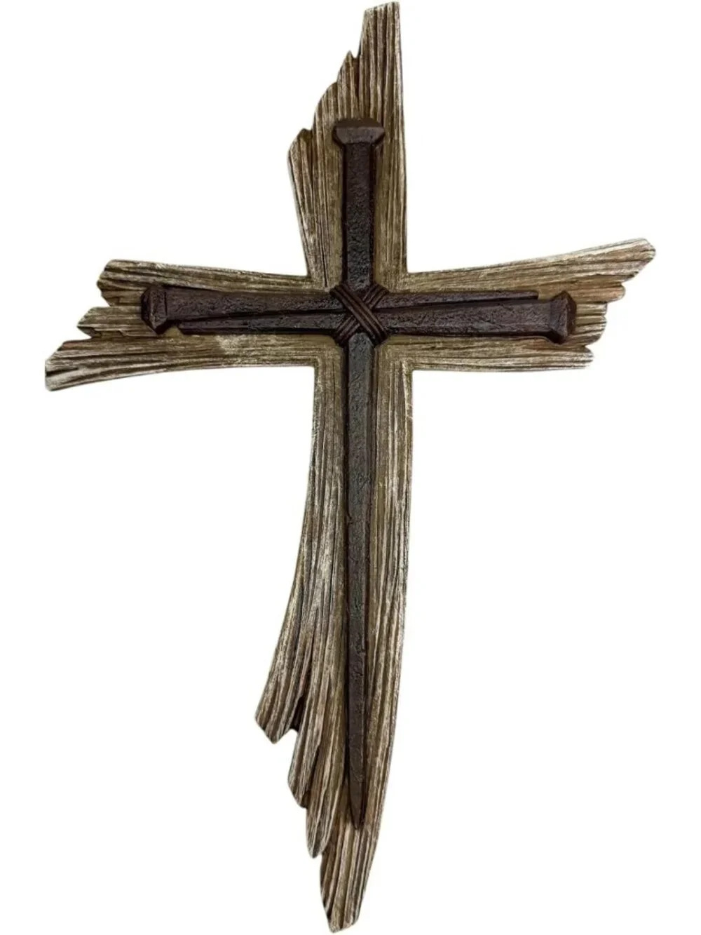 Rustic 3-Nail Wall Cross - 12.5” Resin Christian Decor with Weathered Wood Look